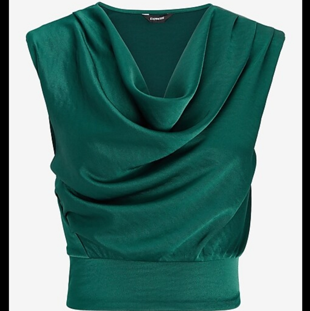 Express Satin Banded Bottom Cowel Neck Top